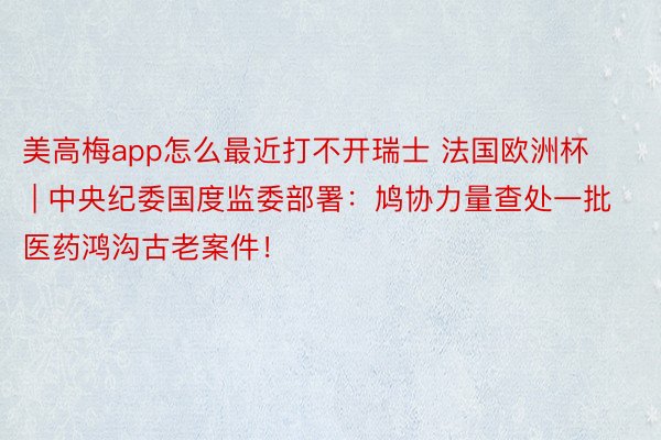 美高梅app怎么最近打不开瑞士 法国欧洲杯 | 中央纪委国度监委部署：鸠协力量查处一批医药鸿沟古老案件！